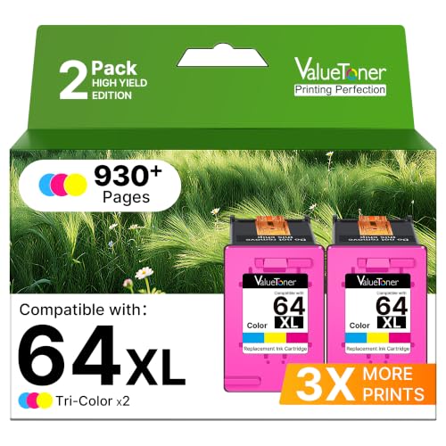 Image of Valuetoner 64XL Ink Cartridge Combo Pack for HP Ink 64 HP64 (2 Color) Works for HP Envy Inspire 7955e 7958e 7255e Photo 7155 7858 7155 7100 7800 7900 7855 6222 Tango Electronics