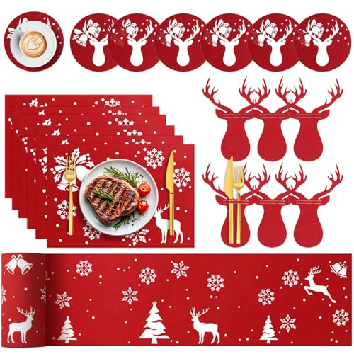 19 PCS Filz Platzset Weihnachten Tischdeko Rot Tischset Weihnachten...