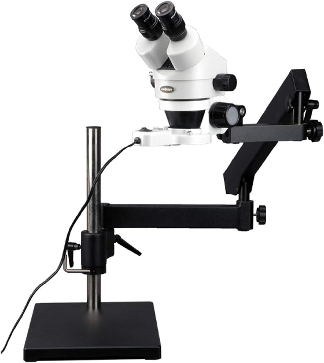 SM-7B-FRL Professional Binocular Stereo Zoom Microscope, WH10x Eyepieces, 7X-45X Magnification, 0.7X-4.5X Zoom Objective, 8W Fluorescent Ring Light, Articulating-Arm Boom Stand, 110V-120V