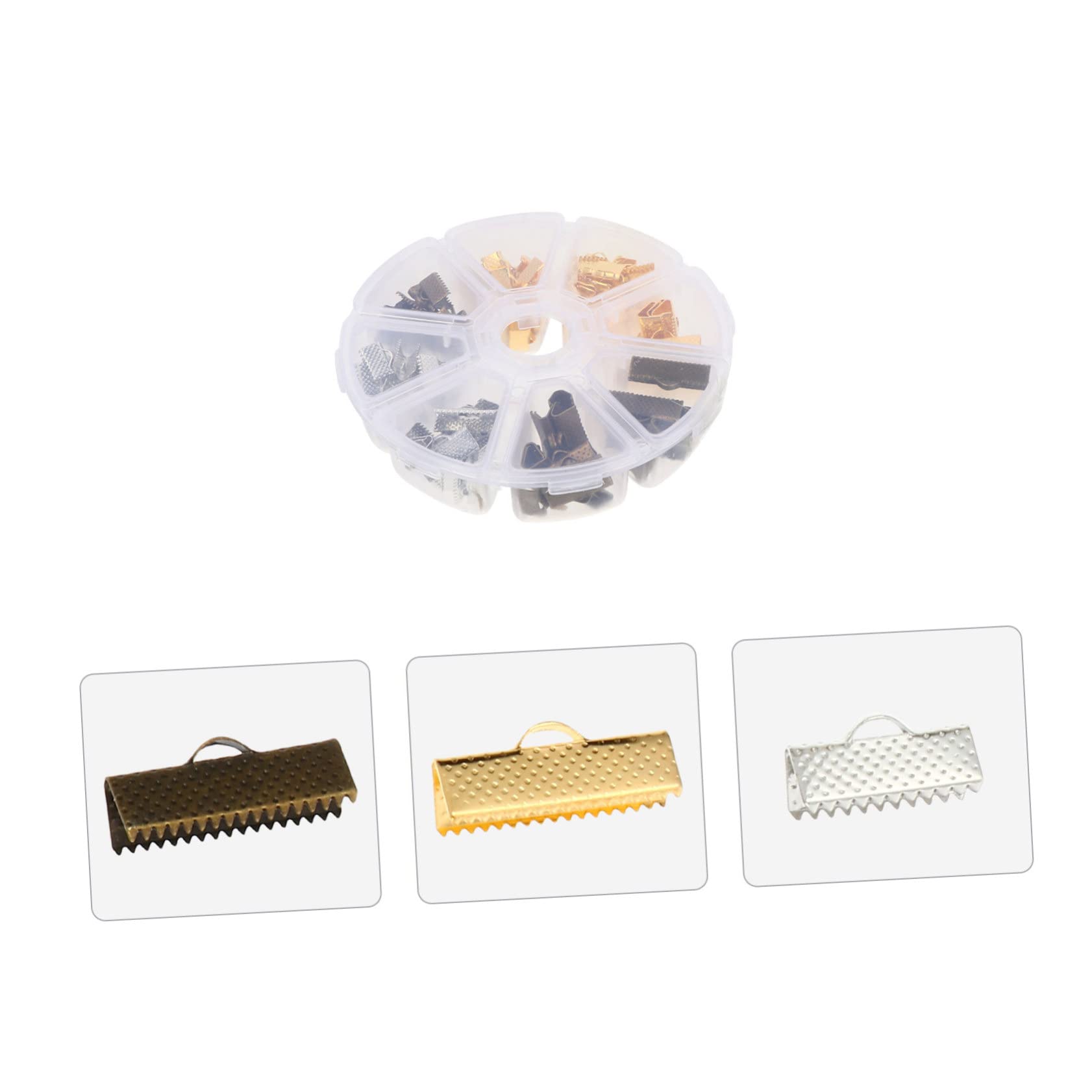 DOITOOL 135pcs Jewelry Pinch Clamp Fasteners Durable Cord Ends Clips for Bracelets Necklaces Crafts Lightweight Portable for Ribbons Lace Leather Projects