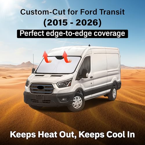 Image of EcoNour Windshield Sunshade Compatible for Ford Transit 2015-2024 2025 2026, Wagon XL,Wagon XLT Cargo Vehicle,Connect Van XL Sun Visor for Front Window Sun Cover, Heat Protector, Car Accessories