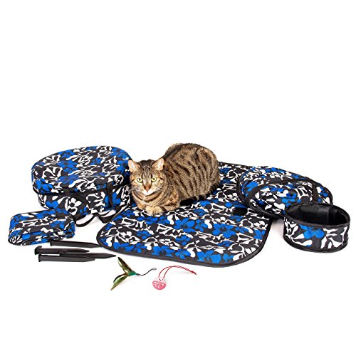 CHEERING PET, Cat Travel Cage, Portable Cat Condo, Collapsible Litter Box, Foldable Feeding Bowl, Hanging Feather Teaser and Ball, Carrying Bag, Extra Large 32" X 19" X 19" (Floral) - Thumbnail 3
