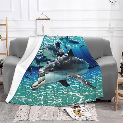 Couverture micro-polaire dauphins plaid flanelle pliable lit - 3