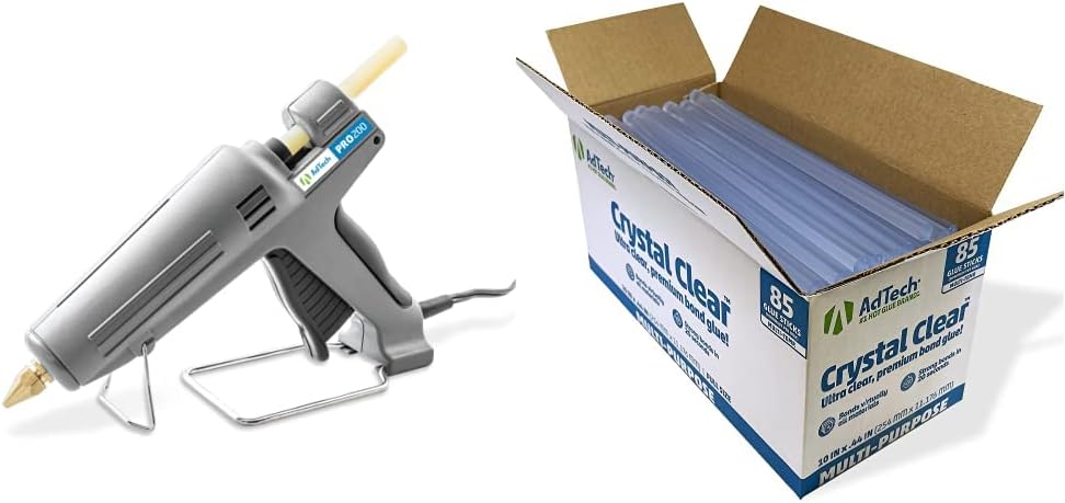 AdTech Industrial Strength Full Size High-Output Hot Melt Glue Gun & Remodeling, Grey, 200 watts - 189 & Hot Glue Sticks 10 Inch Full-Size, Clear, 85 Sticks