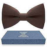 Bow Tie House Men's Classic Pre-Tied Bow Tie Formal Solid Tuxedo (Large, Pecan Brown)