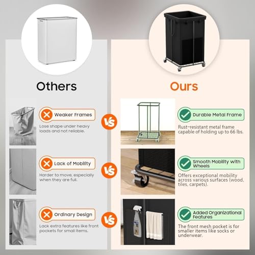 Image of 150L Laundry Hamper with Wheels, Rolling Laundry Basket with Metal Frame and Removable Bag, Large & Tall Dirty Clothes Hampers for Bedroom Aesthetic, Laundry Room, Bathroom, Dorm-Black