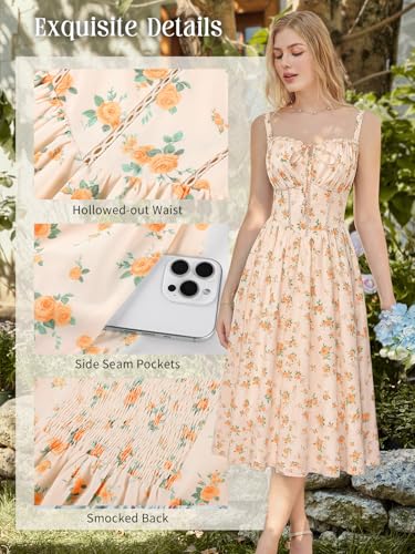 Scarlet Darkness Women 2026 Floral Corset Dress Summer Milkmaid Sundress Wedding Guest Dresses with Pockets Sunset Bloom XL — view 4