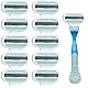 Rasierklingen Damen, 10 Stück Smooth Body Rasierklingen für Rasierer Damen mit 3-Fach Klinge, Von Schutzkissen (Blau)
