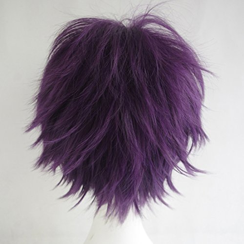 Alacos Short Fashion Spiky Layered Anime Cosplay Wig Halloween Christmas Carnival Dress Up Pretend Play Party Wig Gift+Cap (Deep Purple) #TOP2