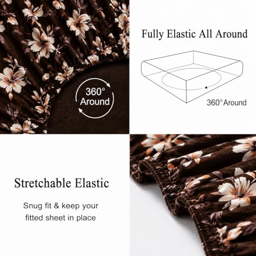 Image of Warm Flannel (Flano) King Size Winter Fitted Bedsheet | All Side Elastic Premium Winter Soft Velvet Furnishing Bed Sheet with 2 Big Pillow Cover Size - 72 x 78 X 8 Inches Chololate Brown