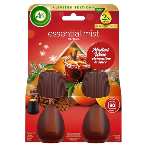 Air Wick Essential Mist Lot de 2 recharges pour parfum vin chaud 20 ml Huiles essentielles naturelles durent jusqu'à 90 jours