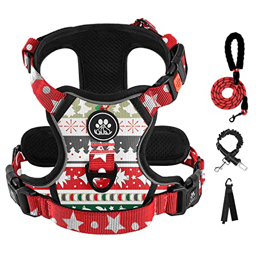 IVY&LANE No Pull Dog Harness,No Choke Dog Vest Harness with Leash,Reflective Adjustable No Choke Soft Padded Pet Vest with Easy Control Handle for Large Dogs(Red&White,L)