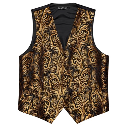Image of Barry.Wang Men's Suit Vest Tie Bowtie Set Formal Silk Paisley Waistcoat Hanky Cufflinks Lapel Pin Set Wedding Party 7PCS