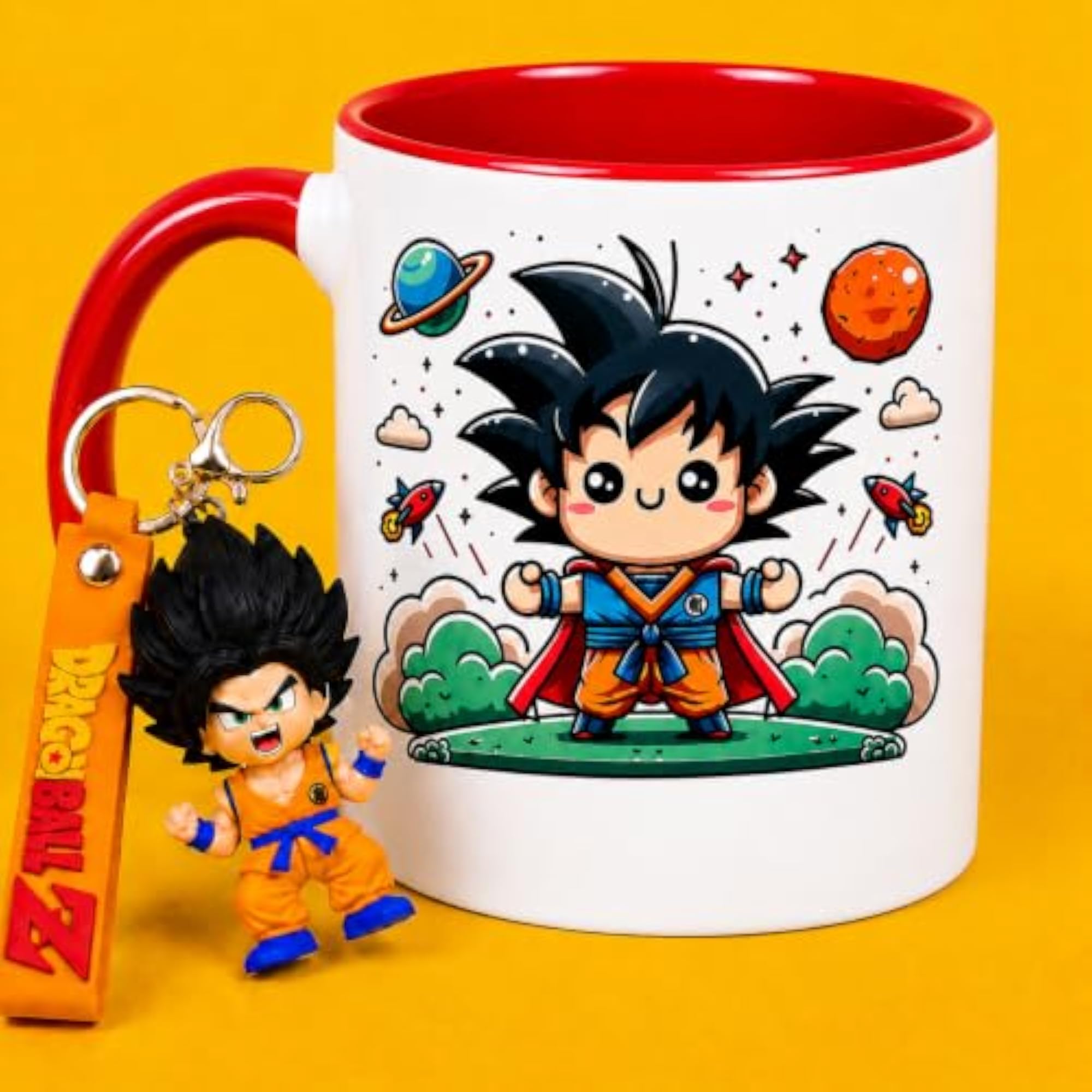 Goku Planets Red Rim Mug with Silicon Keychain