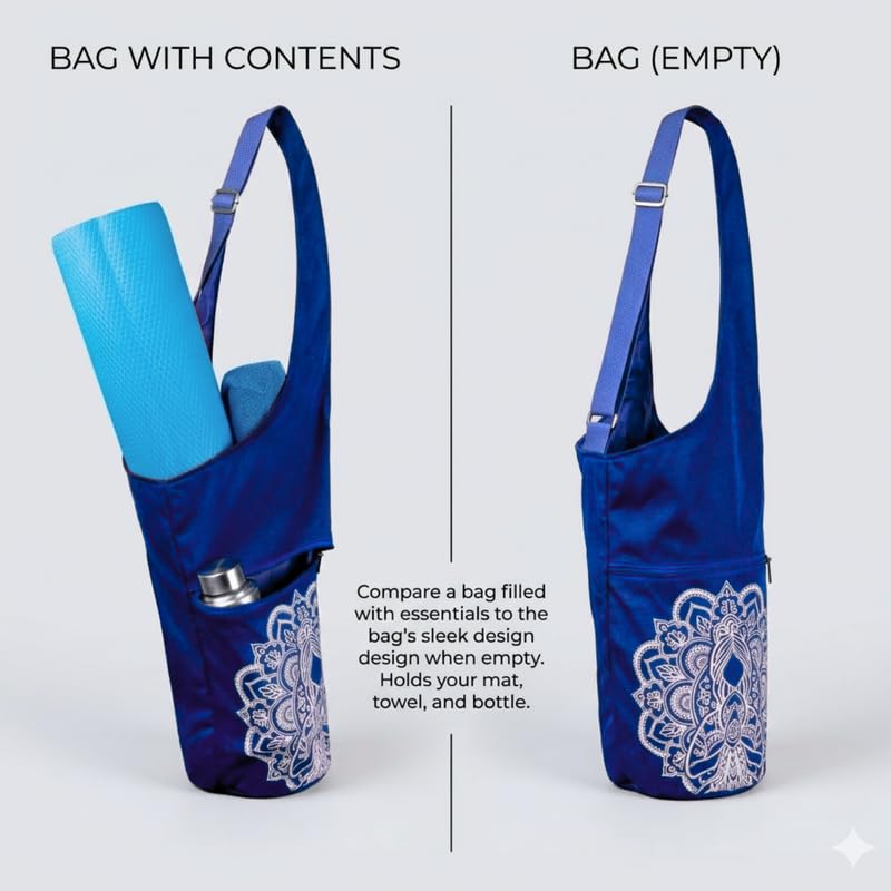 Image of Yoga Mat Bag with Pocket & Adjustable Strap - Yoga Mat Carrier for Women and Men, Gym Workout, Pilates & Travel Accessories Bag (Blue)