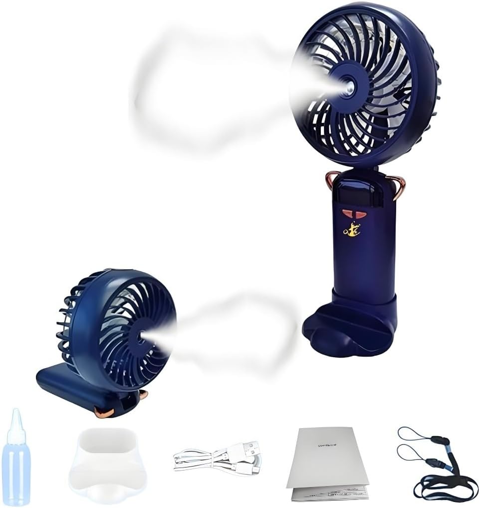 [6 in 1] Aladdin High Speed Ice Cool Water Fan, ICE Wind+Perfume Cool+Mobile Phone Holder+Handheld+Neck+Desk 6 in 1 Personal Fan,Large Battery,OLED Display, Visible Cooling Smeltable Fragrance (White)