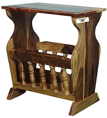Image of Sheesham Wood Side Table with Magzine Holder for Living Room | Natural Brown