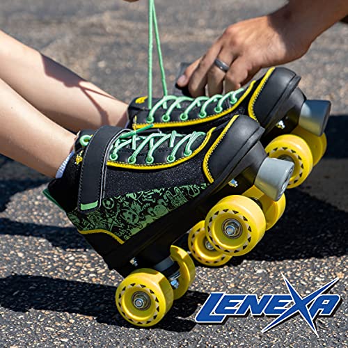 Lenexa Doodle Roller Skates For Boys And Girls - Kids Quad Roller Skate - Pink/White - Black/Green - Great Indoor And Outdoor Roller Skates Made For Kids And Beginners (Black/Green, Big Kids 4) #TOP1