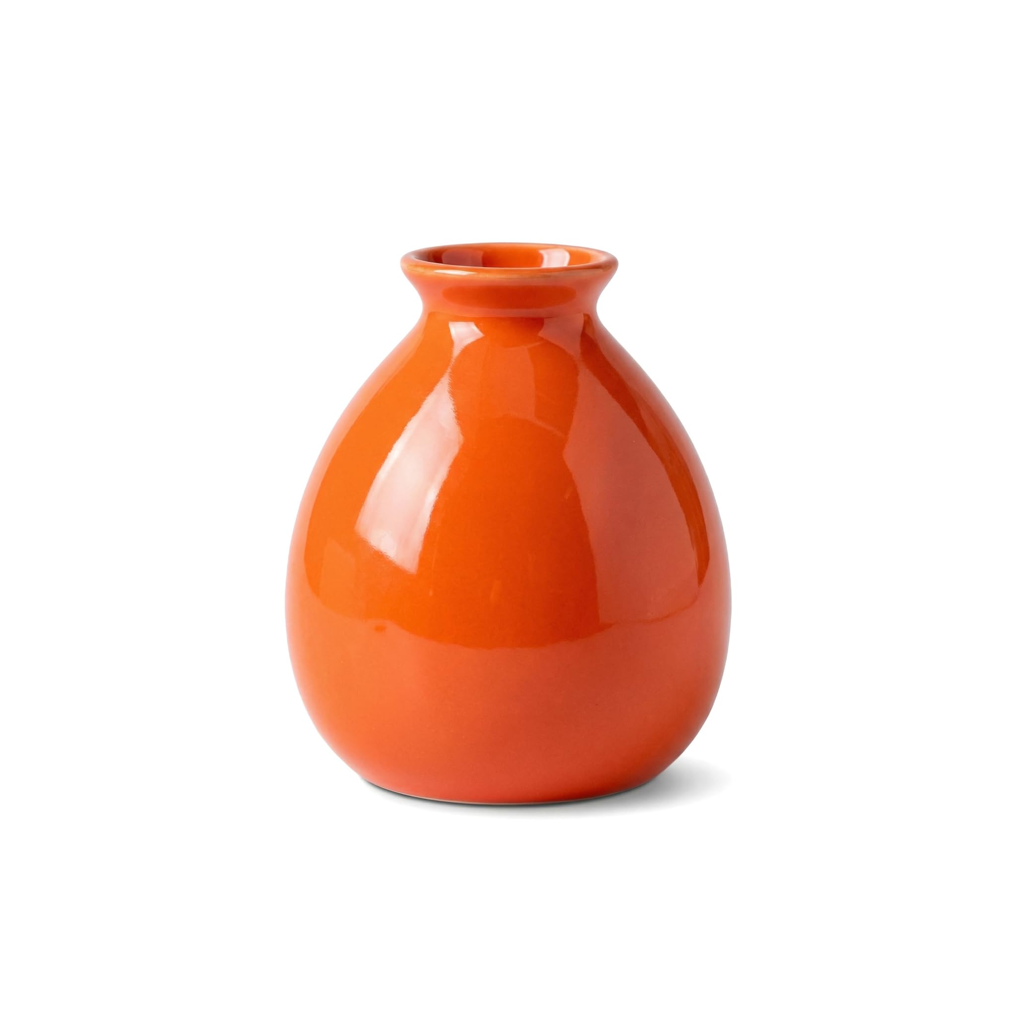 Petit vase orange de decoration interieure pour meubler une bibliotheque vide