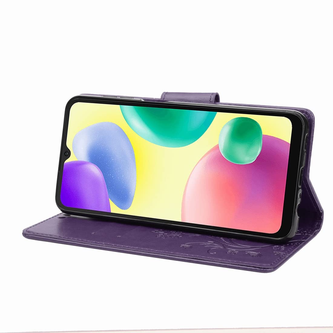 Custodia In Pelle Con Portafoglio Per Redmi 10A - Viola - Con Slot E Supporto - 4