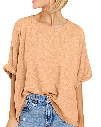 Women Oversized T Shirt Short Sleeve Loose Casual Basic Shirts Summer Tee Tops Nude