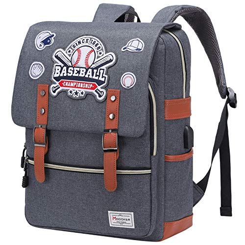 Modoker Baseball Pattern Backpack Gift for Women Men with USB Charging Port