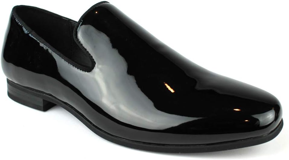ÃZARMAN Men's Plain Patent Leather Tuxedo Slip On Dress Shoes Loafers (11 U.S (D) M, Black)