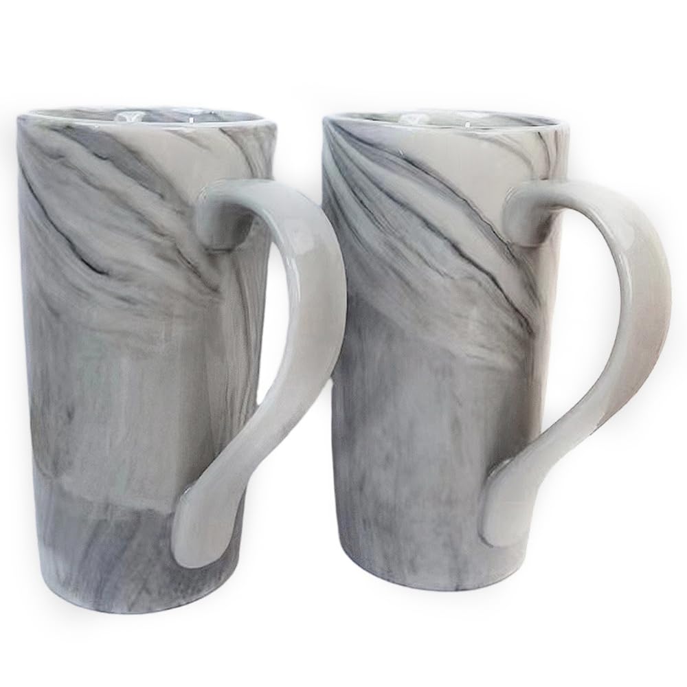 20 OZ Large Coffee Mugs, Grey Marble Ceramic Tall Beer Cups with Handle Set of 2 600 ml Oversized Porcelain Bulk Big Tea Cup for Men Women Gifts Mom and Dad