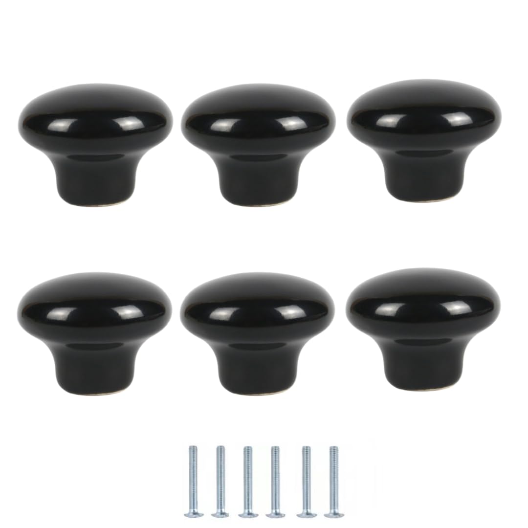 Enmrfvkz Black Ceramic Cupboard Drawer Handle Knobs, Ceramic Single Hole Knobs Multicolor 32X24mm 6 Pcs(Black)