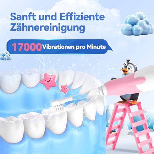 Seago Elektrische Zahnbürste Kinder Baby Zahnbürste ab 0 1 2 3 Jahr, mit LED Licht, Runder Weich Ersatzbürsten, Elektrische Zahnbürste Baby,2 Minuten Smart Timer, Wasserdicht IPX7,SG513(Rosa) – Bild 4