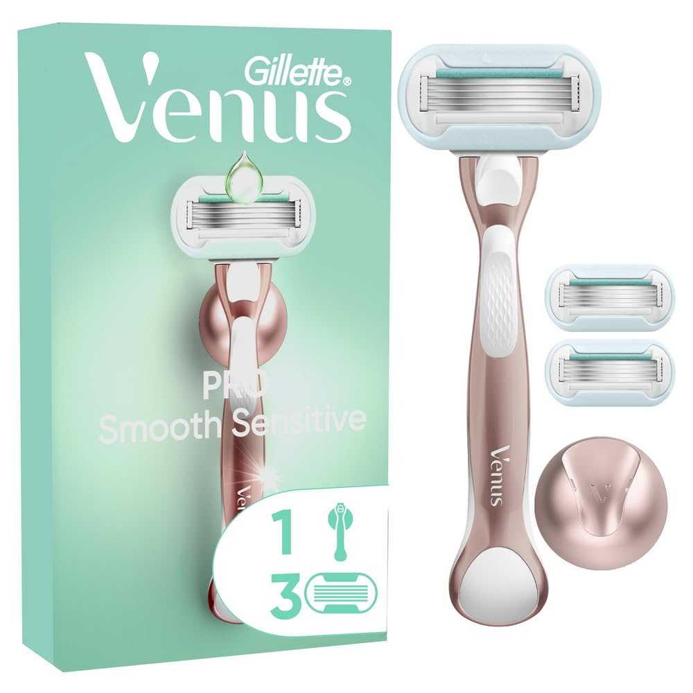 Venus Gillette Deluxe Smooth Sensitive Women's Razor with Rose Gold Metal Handle + 3 Refill Blades