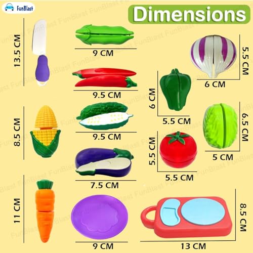 Image of FunBlast Vegetables Play Set Toys - 13 Pieces Realistic Sliceable Cutting Vegetable Pretend Play Kitchen Toys for Kids, Play Food Toys, Vegetable Toys with Chopping Board & Knife (Multicolor)
