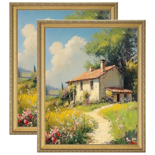Image of eletecpro 16x20 Picture Frames Set of 2 with Clear Acrylic Cover, Gold | Ornate Vintage Gold Photo Frames Display 11x14 Photo with Mat or 16x20 without Mat for Home Wall Decor