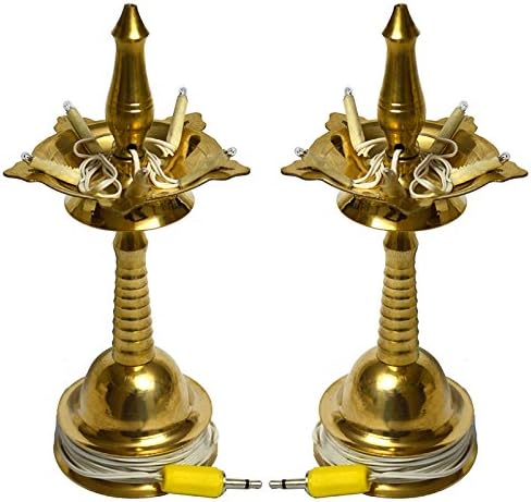 India4you Brass Lamp Kerala Lamp with Electrical Bulbs