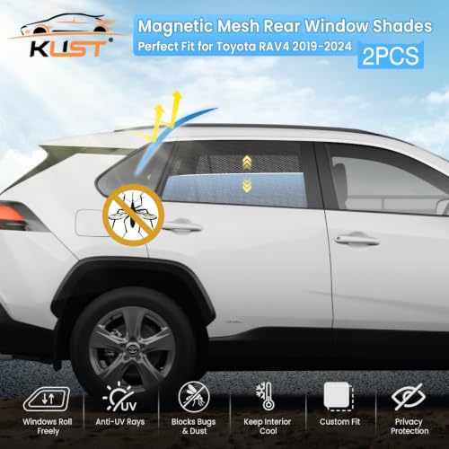 Image of KUST Car Window Shades for 2019-2024 2025 Toyota RAV4 Accessories, Breathable Mesh Magnetic Window Covers, Rear Back Side Window Sun Shades UV Block Privacy Protection for Baby Camping Napping 2PCS