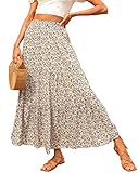 KIRUNDO Women 2026 Spring Summer High Waist Boho Floral Maxi Skirt Trendy Casual Flowy Swing Pleated A Line Beach Long Skirts(Purple, Medium)