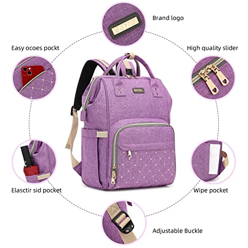 Image of GAIVP Diaper Bag Backpack, Diaper Bags for Baby Girls Boys, Baby Bags for Moms Dads, Nappy Changing Bag with Insulated Pockets,Multi-functional Waterproof Backpack with Stroller straps-Purple