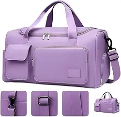 Bolsa Feminina de Viagem Grande 30L – Mala de Bordo 10kg Dobrável com 5 Compartimentos, Alça Transversal, Ideal para Academia, Passeios, Maternidade e Fim de Semana (Lilás)