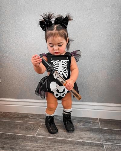 Muasaaluxi Infant Baby Girl Halloween Outfit Skeleton Romper Tutu Dress Backless Bodysuit One Piece Jumpsuit 0-18M2