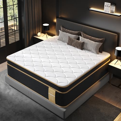 Firm King Size Mattress, 16 Inch Gel Memory Foam Hybrid Mattress King Bed in a Box, Pressure & Pain Relief, CertiPUR-US, Individual Pocket Spring, Edge Support