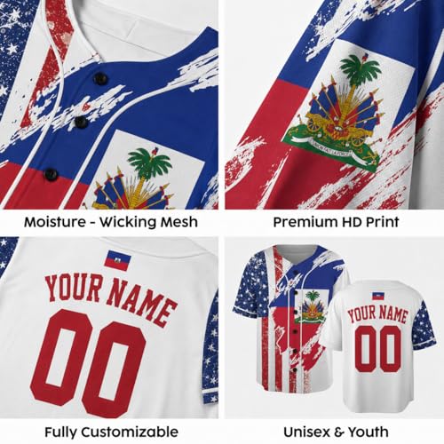 Custom Haiti Flag Baseball Jersey - Personalized Haitian Pride Shirt Name & Number - Men Women Softball Uniform Team Gift miniatura 6