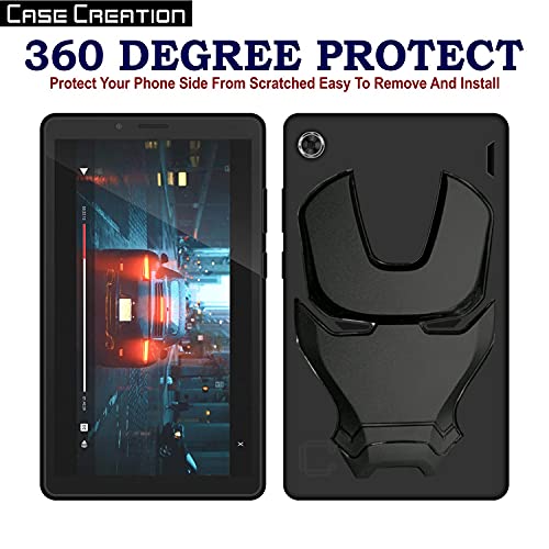 Image of COVERLY Official 3D Smooth Feel Avengers Logo Mask Soft Rugged Grip TPU Silicone Iron Man Engraved Cartoon Movie Engraved Silicone Rubber Matte Strong Back Cover for Lenovo Tab M7 -Black