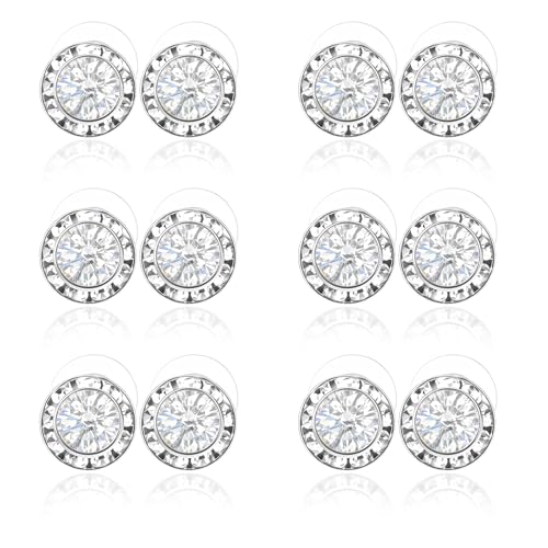 6 Pairs Dance Competition Earrings Crystal Halo Rhinestone Stud Earrings for Competitions Round Shaped Competition Stage Opera Performance Earring for Stage Wedding Bridal