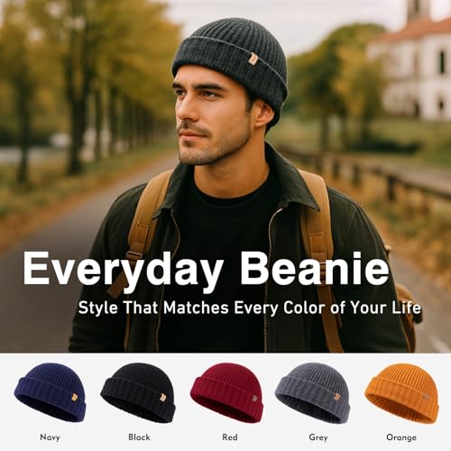 Image of TOP-EX PolarWool 100% Merino Wool Short Fisherman Beanie Men Women | Two size options with soft breathable warmth two wearable styles for commuting travel outdoor wear and gifting