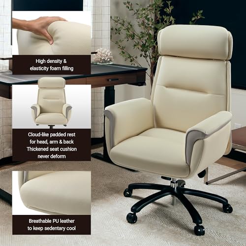 Image of EUREKA ERGONOMIC Microfiber Leather Office Chair Ergonomic Desk Chair, Executive Chair Office Gaming Chair, Comfy Big and Tall Office Chair with Elevatable Headrest & Padded Armrests, Beige