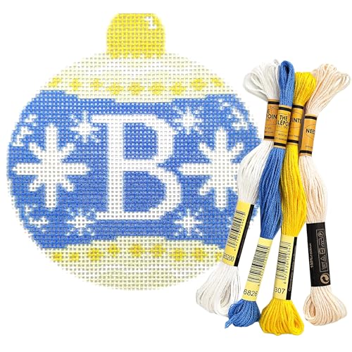 Howies Christmas Needlepoint Needlepoint Kits 18CT Printed Embroidery Pattern Starter Kits Stamped Patterns Canvas Kits(Christmas Ball-Letter B 4x4inch)