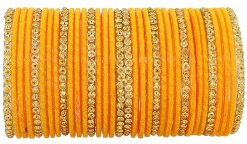 Image of NMII Premium Glass & Golden Beads Velvet Bangle Set For Women and Girls | Velvet Chudi | Traditional Chudi Set | Designer Girl's Bangles Bracelet | Wedding, Party, Festive, Daily- Set of 34