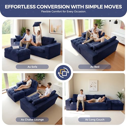 Image of MAXYOYO L Shape Sectional Sofa Couch and Round Chaise Lounge, Modern Cloud Couch with Ottoman, Comfy Sofa with Layered Cushion, Tufted Upholstered Sleeper Chair for Living Room, No Assembly Required