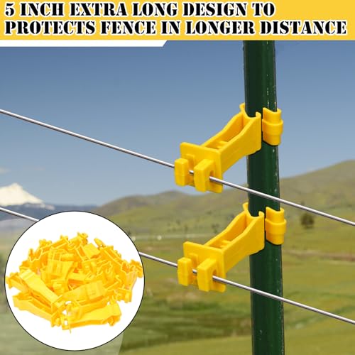 Image of Outus 25 Pcs Reversed Extender Insulator Snap Fit T Post Insulators for Electric Fence Wire for Yard Agricultural Ranchers Farm Fence (Yellow)