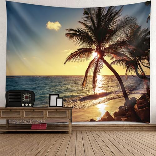 Tapisserie paysage plage tissu leger tenture murale coucher de soleil decoration salon